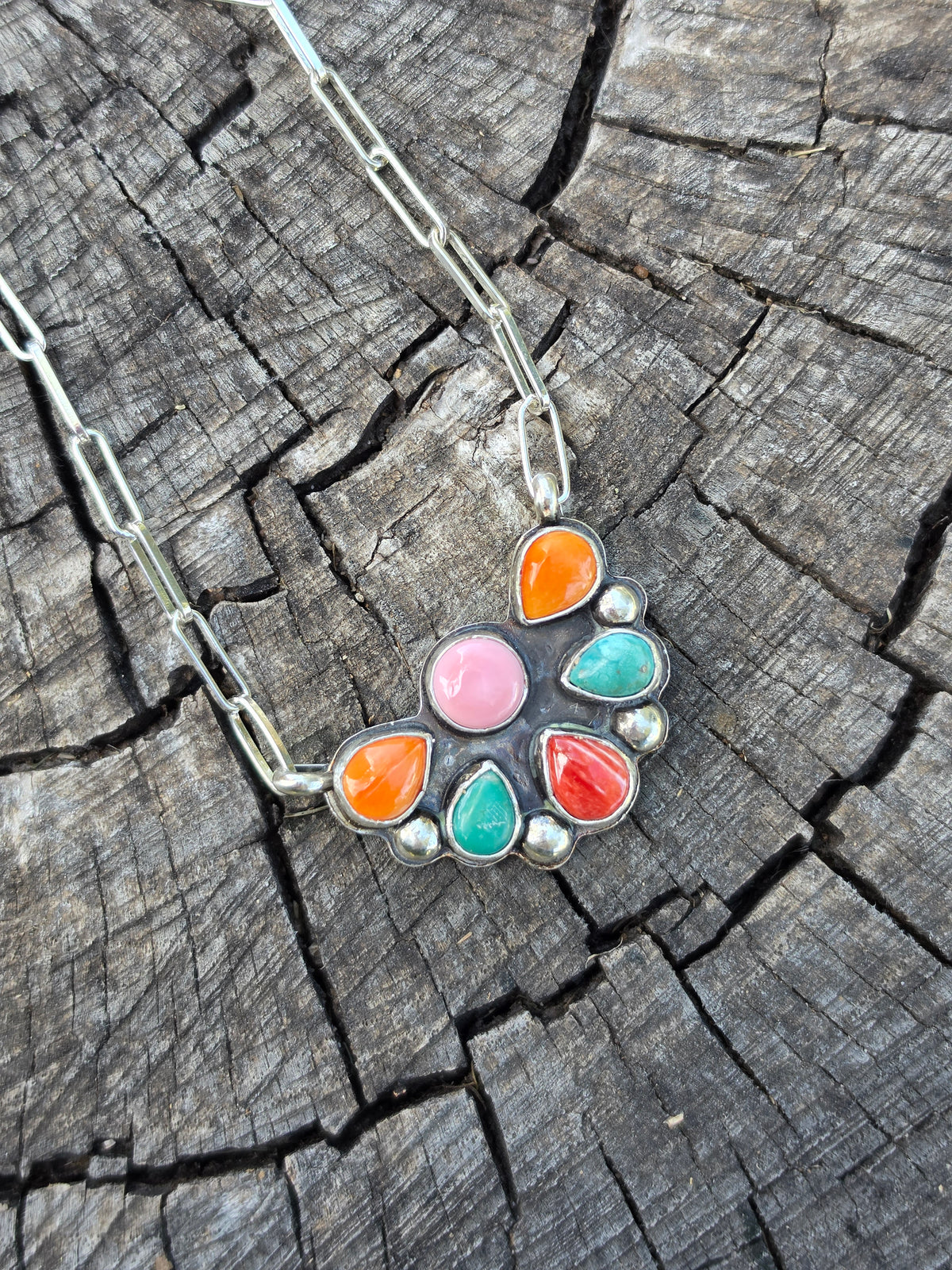 Multi Stone Half Cluster Necklace