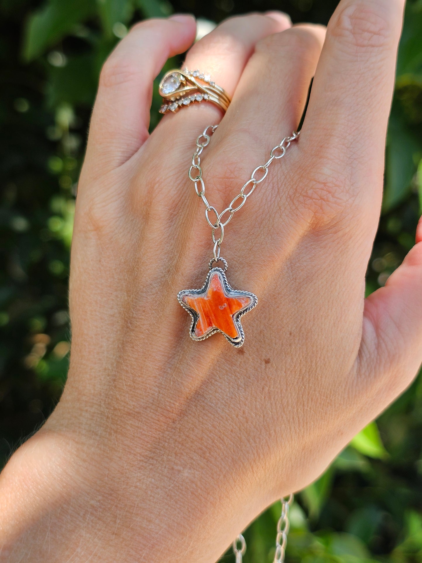 Orange Spiny Star Necklace
