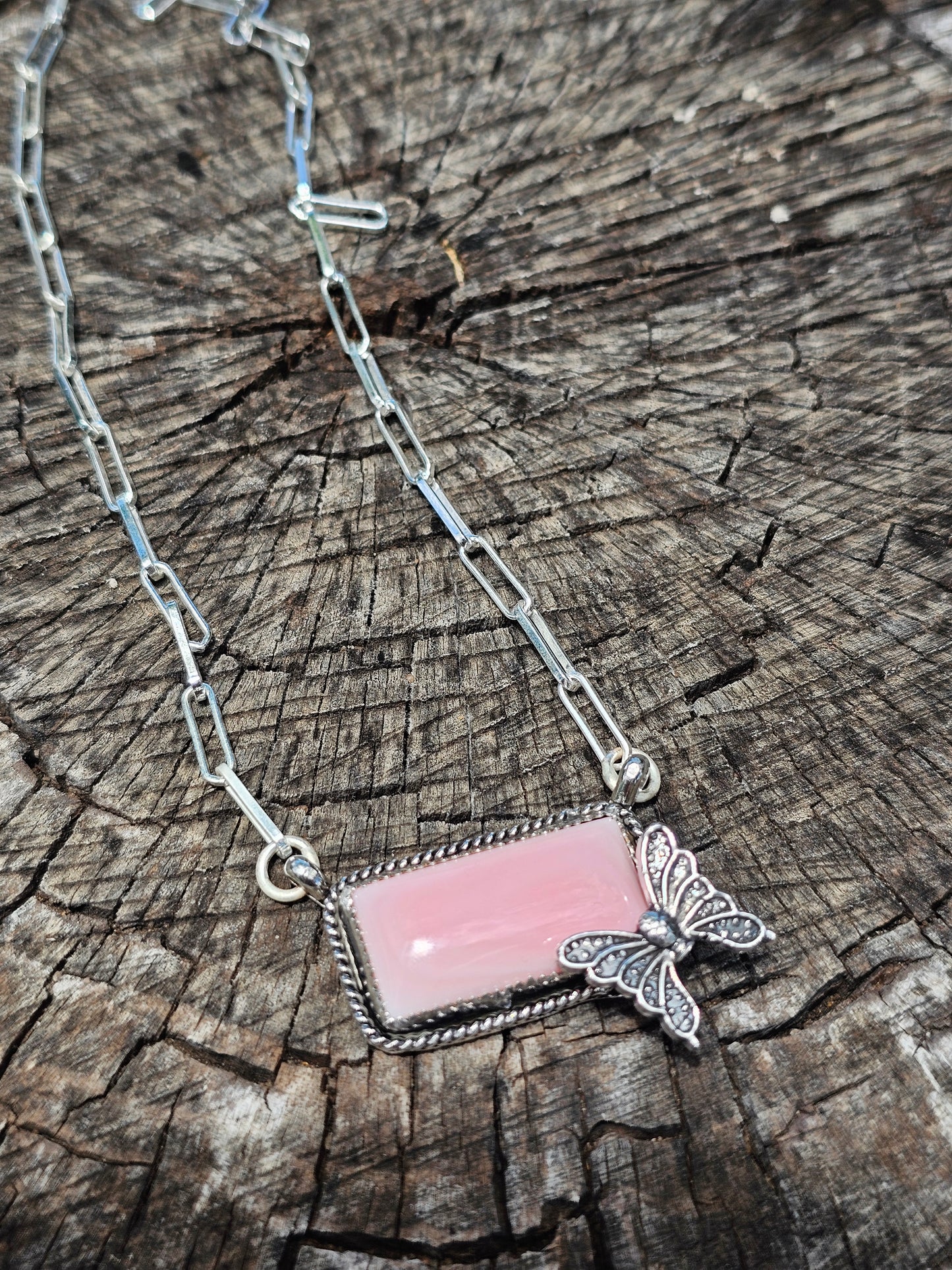 Pink Conch Butterfly Necklace