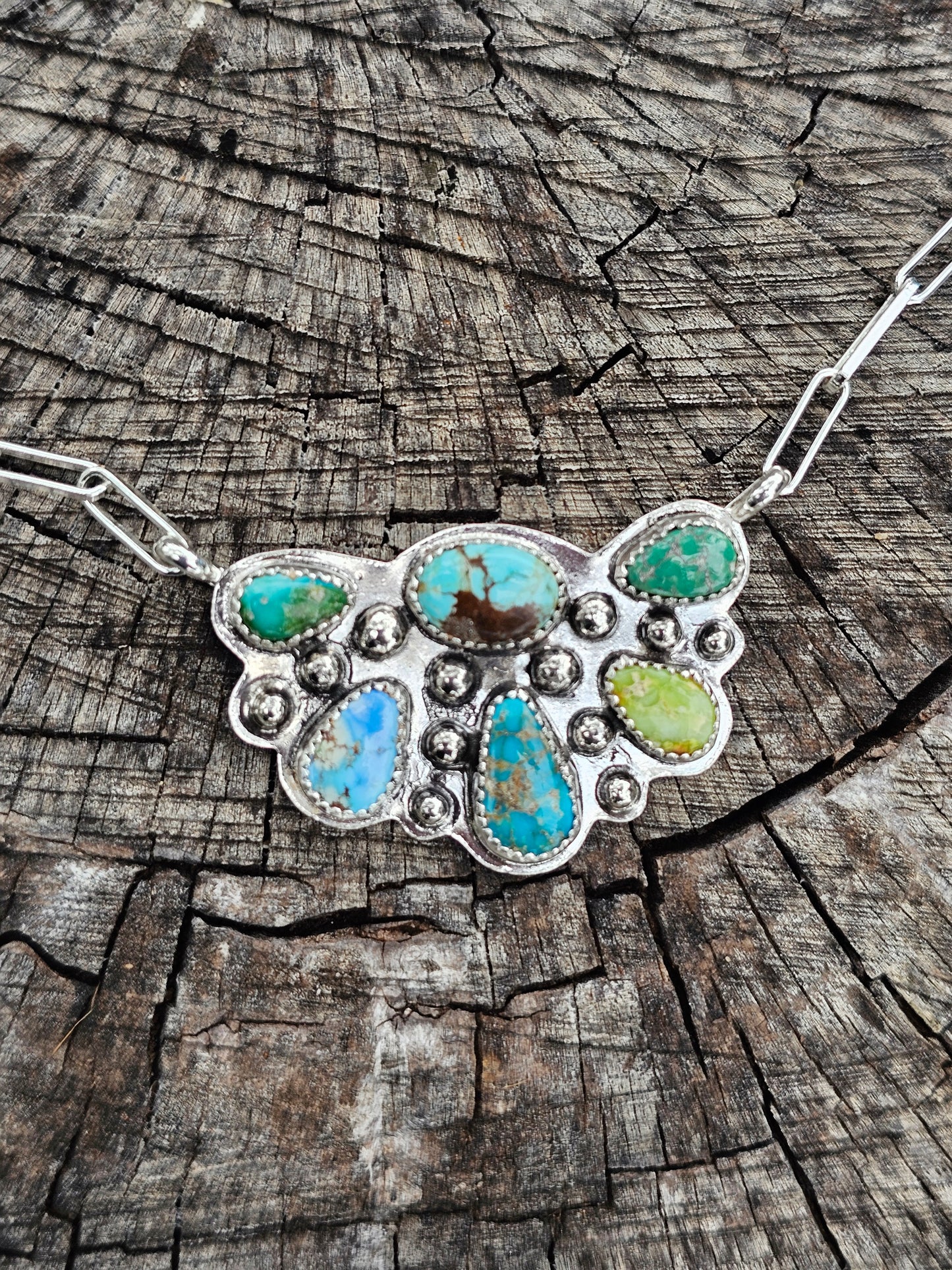 Multi Stone Half Cluster Necklace