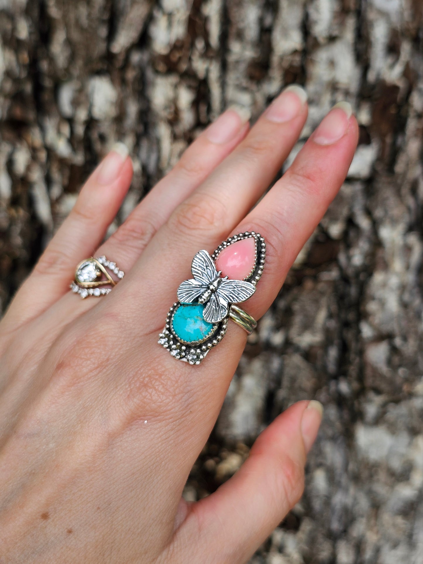 Pink Conch & Mine 8 Butterfly Ring