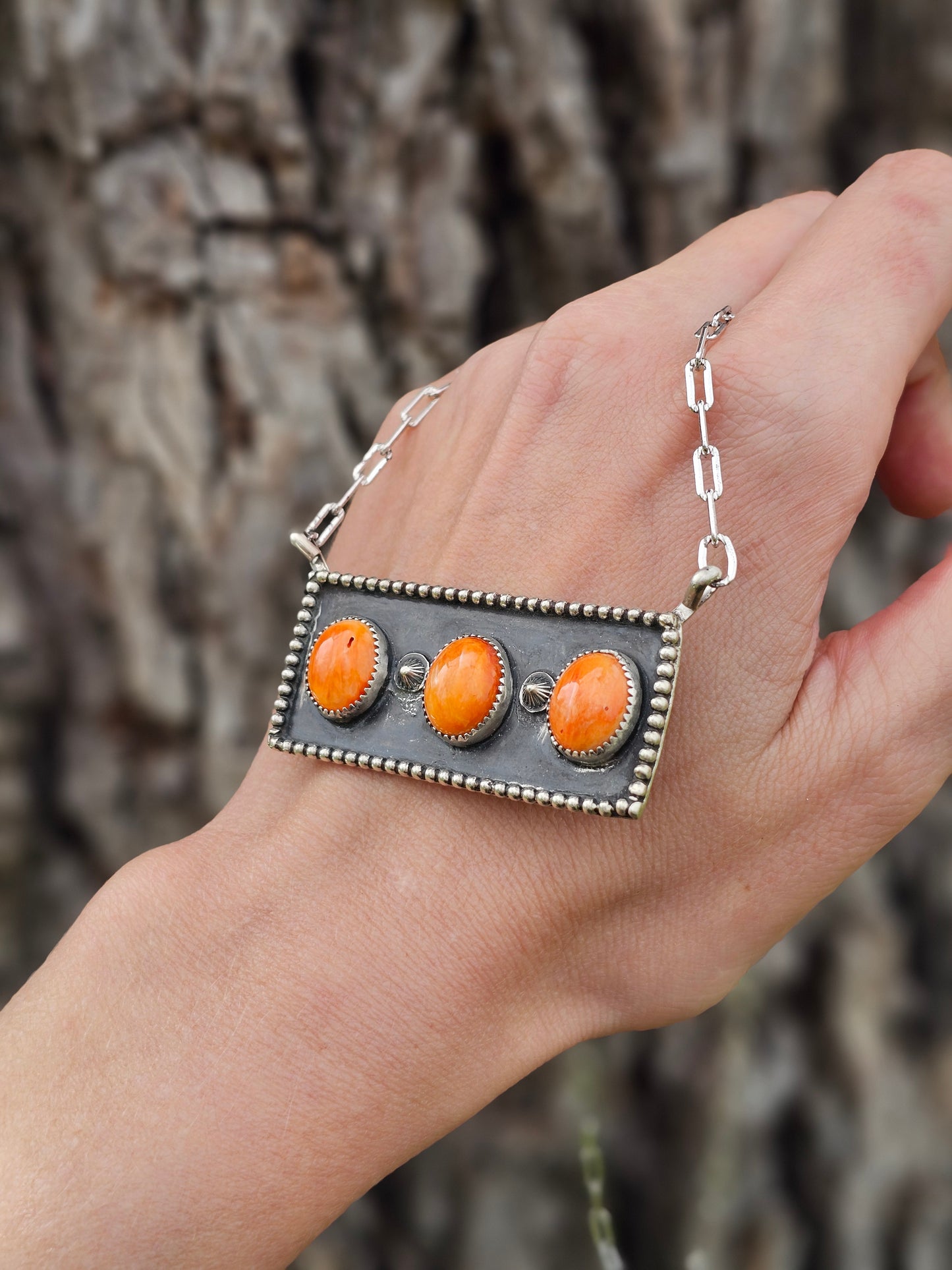 Orange Spiny Bar Necklace