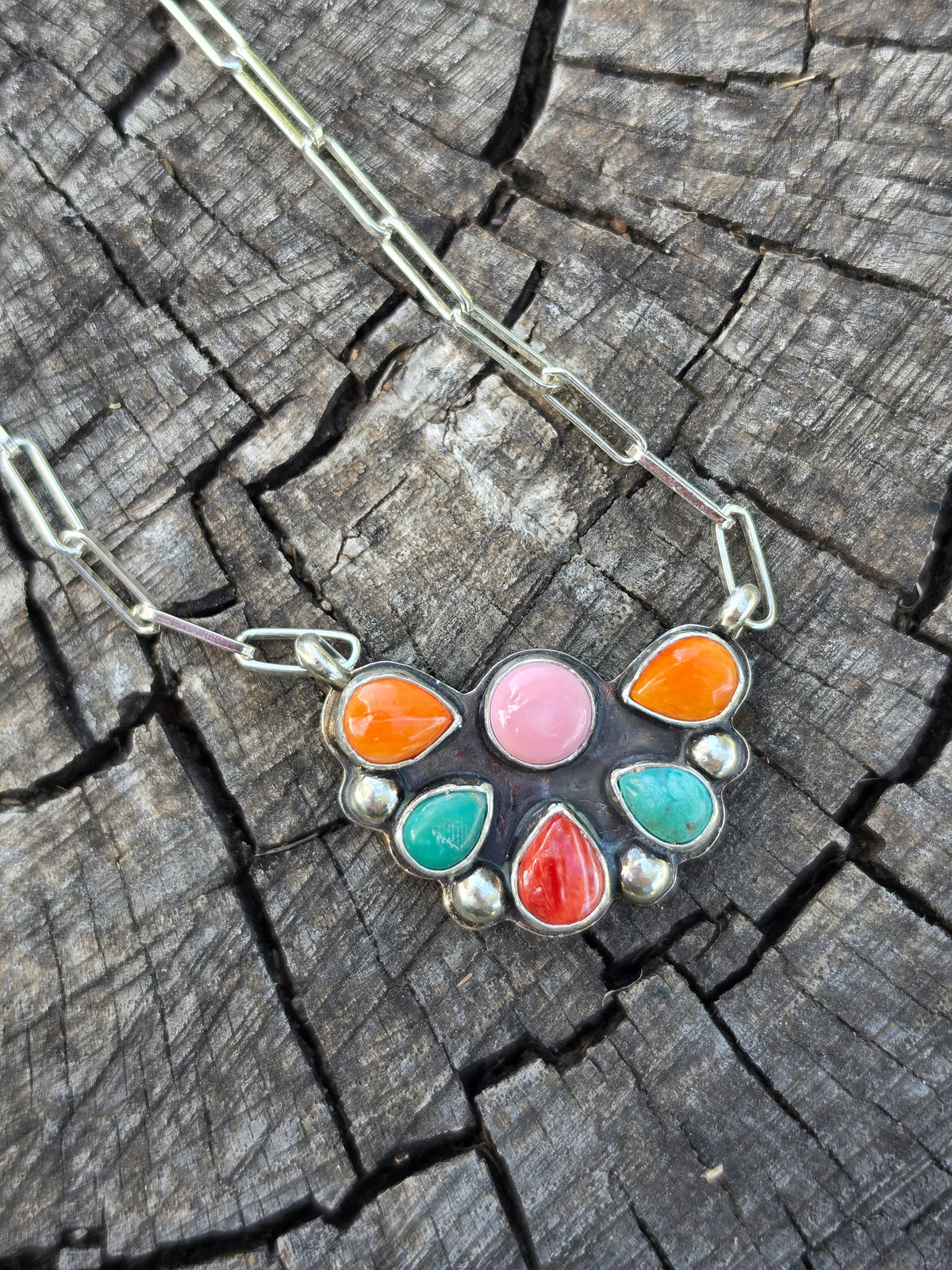 Multi Stone Half Cluster Necklace