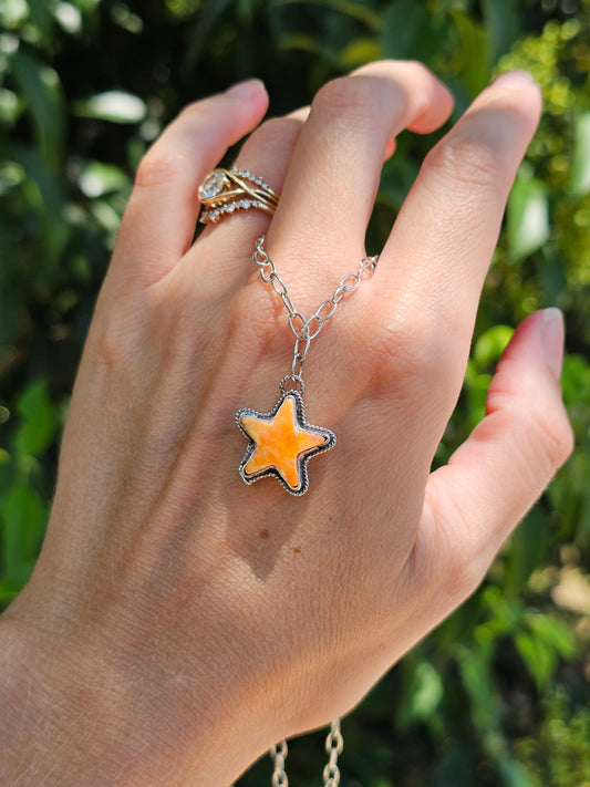 Orange Spiny Star Necklace