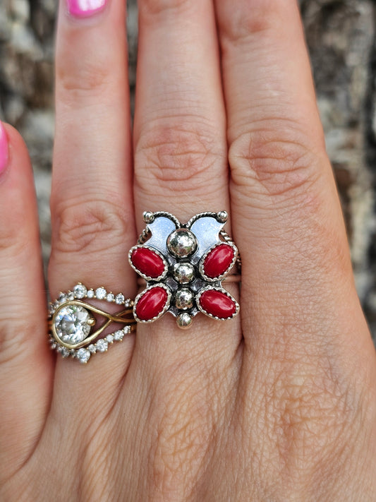 Red Coral Butterfly Ring