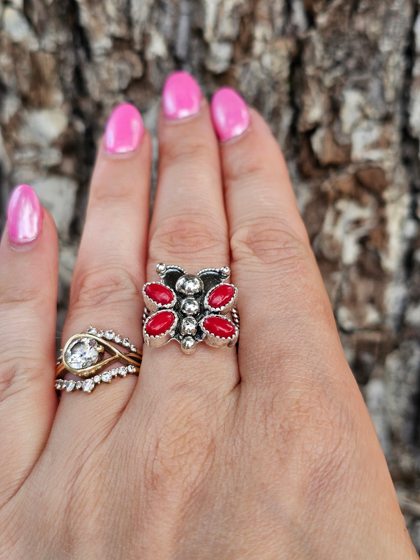 Red Coral Butterfly Ring
