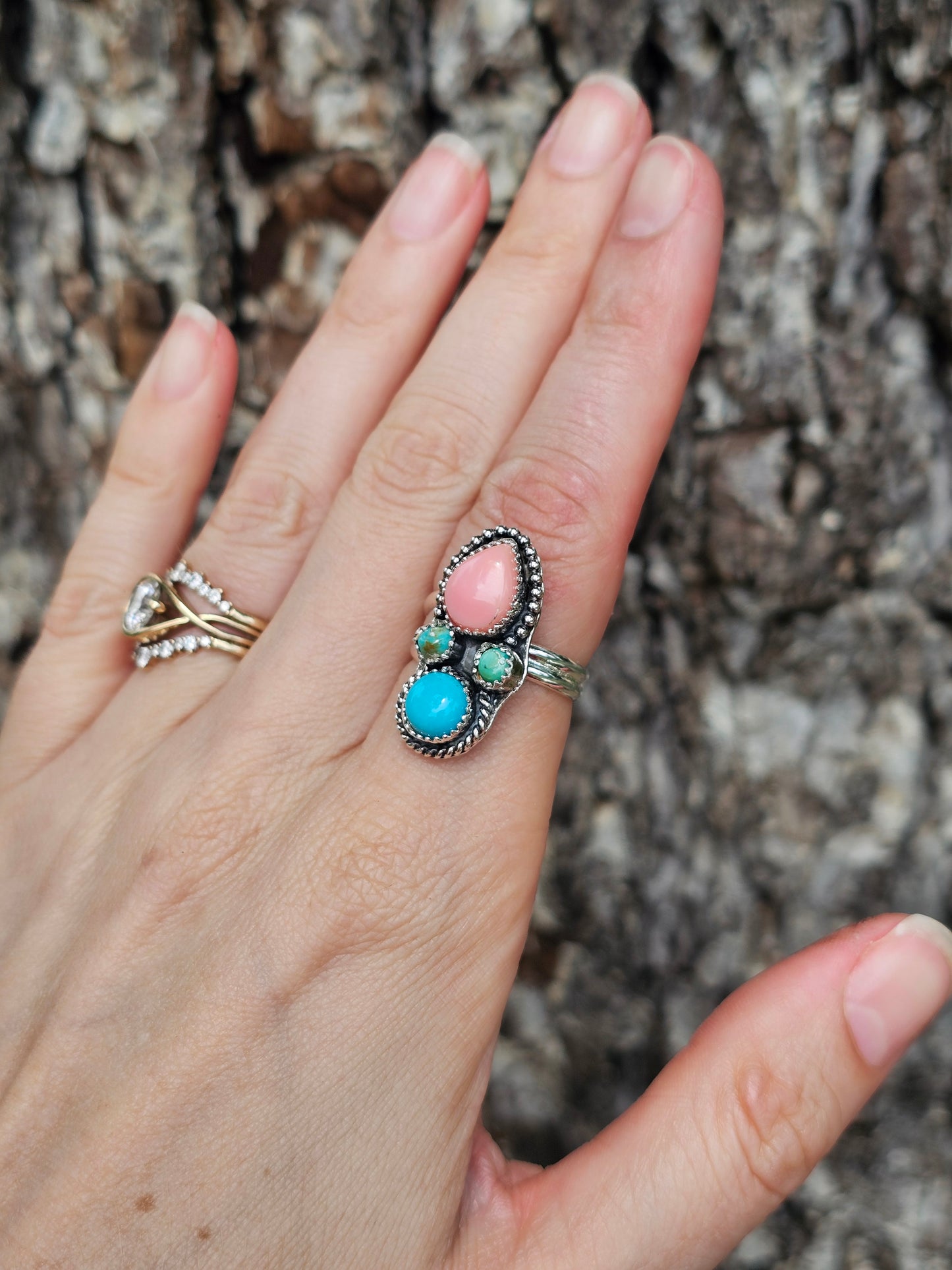 Kingman & Pink Conch Ring