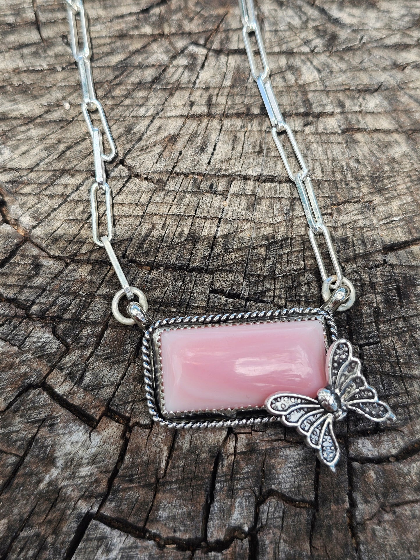Pink Conch Butterfly Necklace