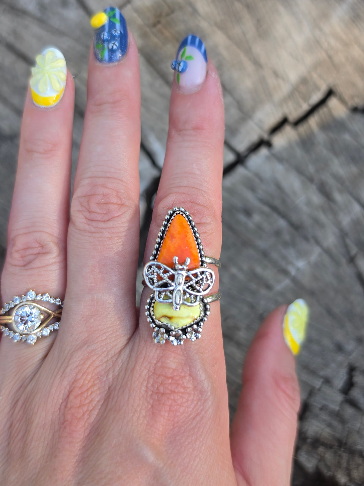 Orange Spiny & Palomino Butterfly Ring