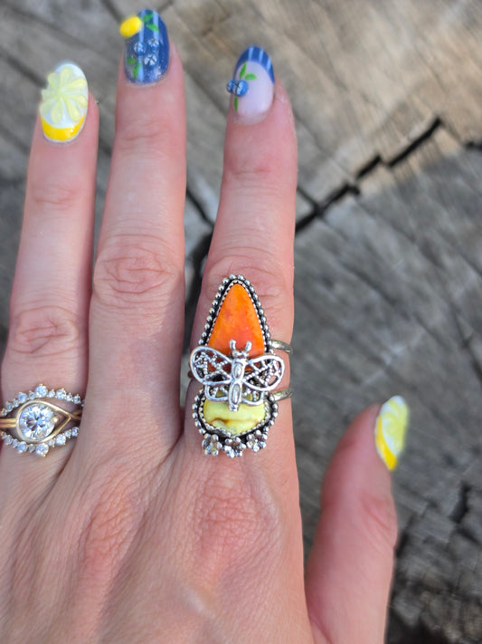 Orange Spiny & Palomino Butterfly Ring