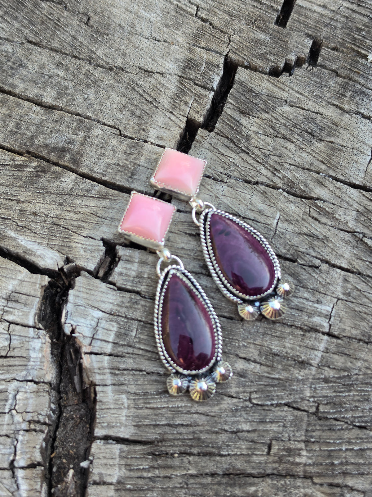 Pink Conch & Purple Spiny Earrings