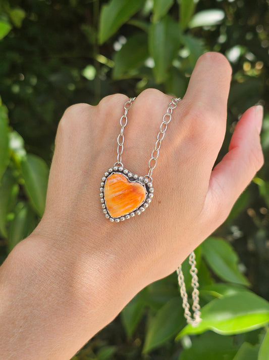 Orange Spiny Heart Necklace