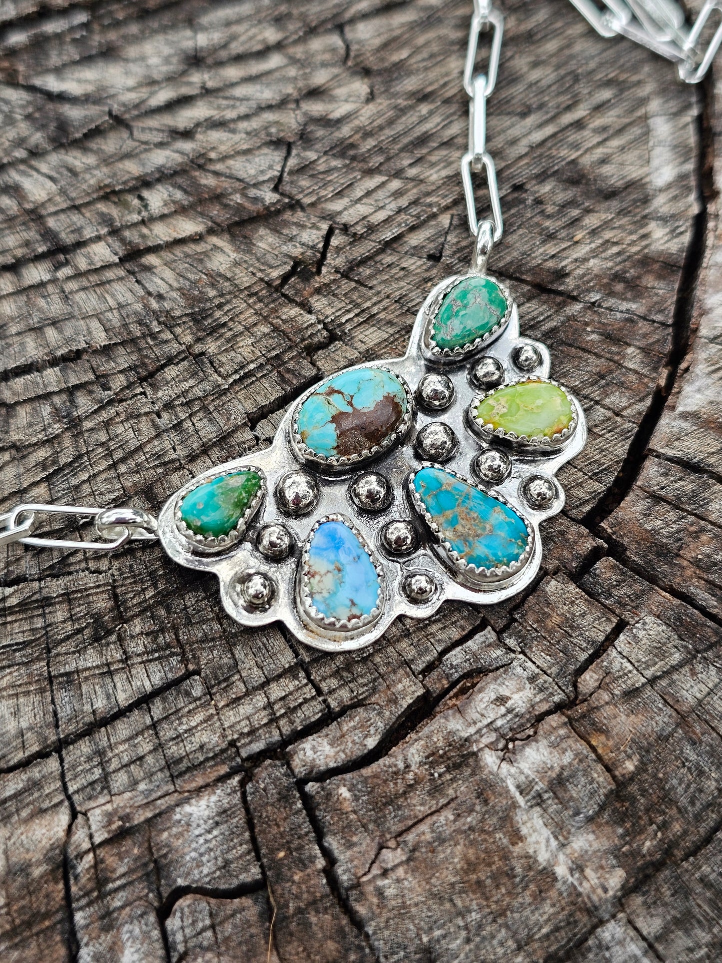 Multi Stone Half Cluster Necklace
