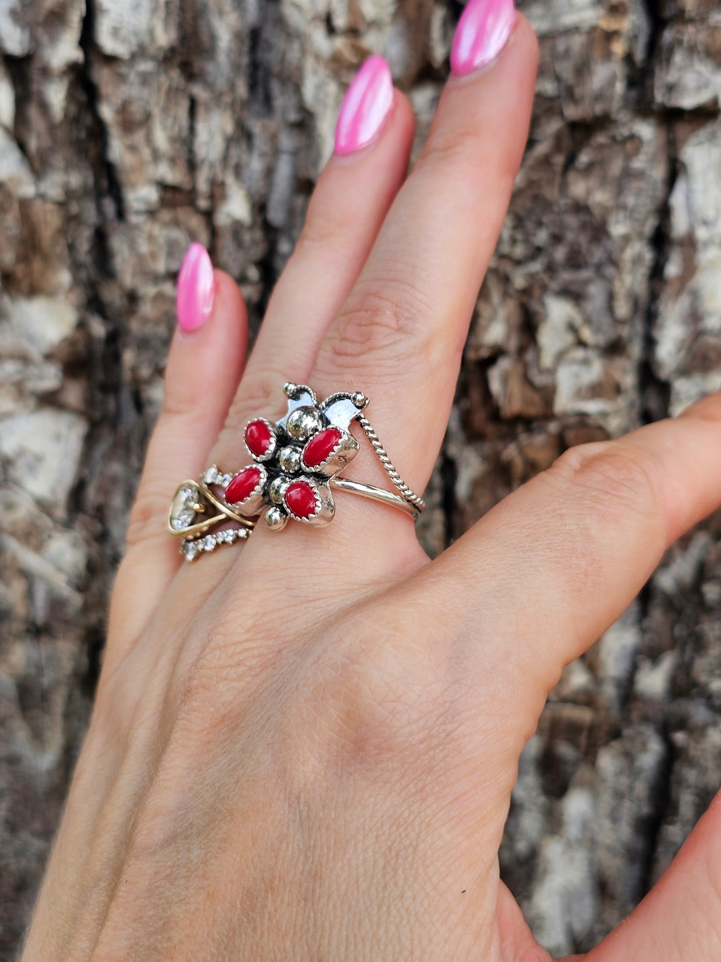 Red Coral Butterfly Ring