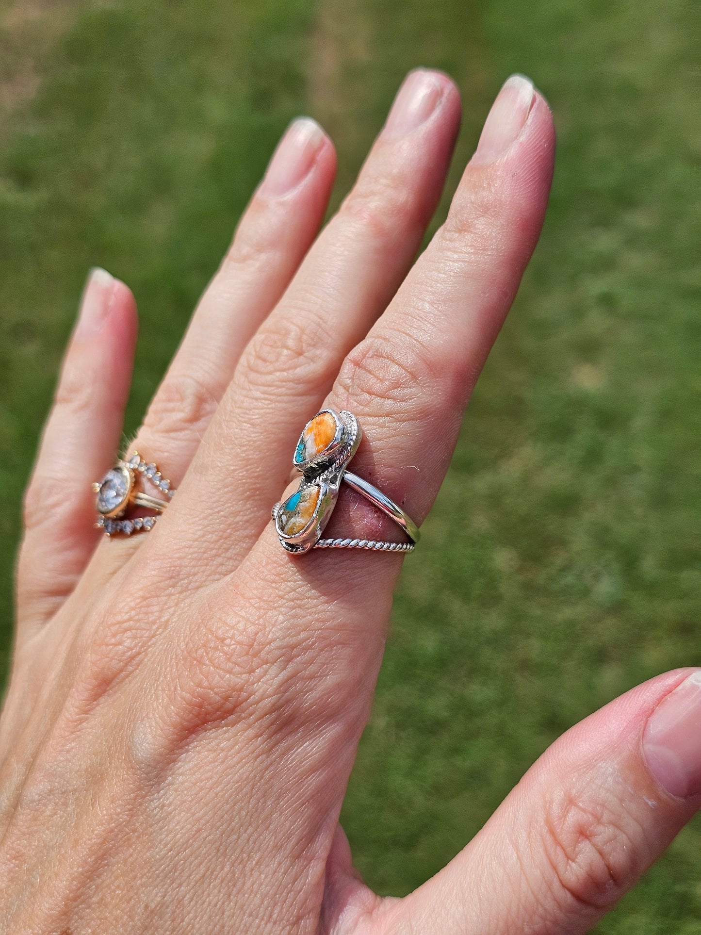 Orange Spiny & Turquoise Ring