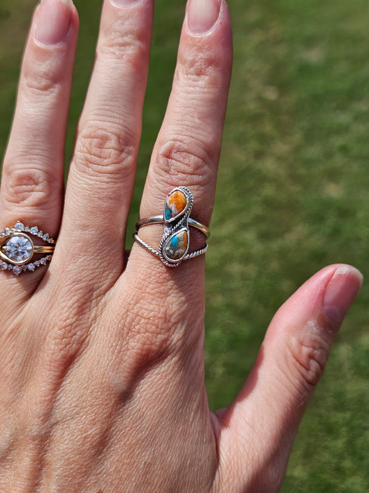 Orange Spiny & Turquoise Ring