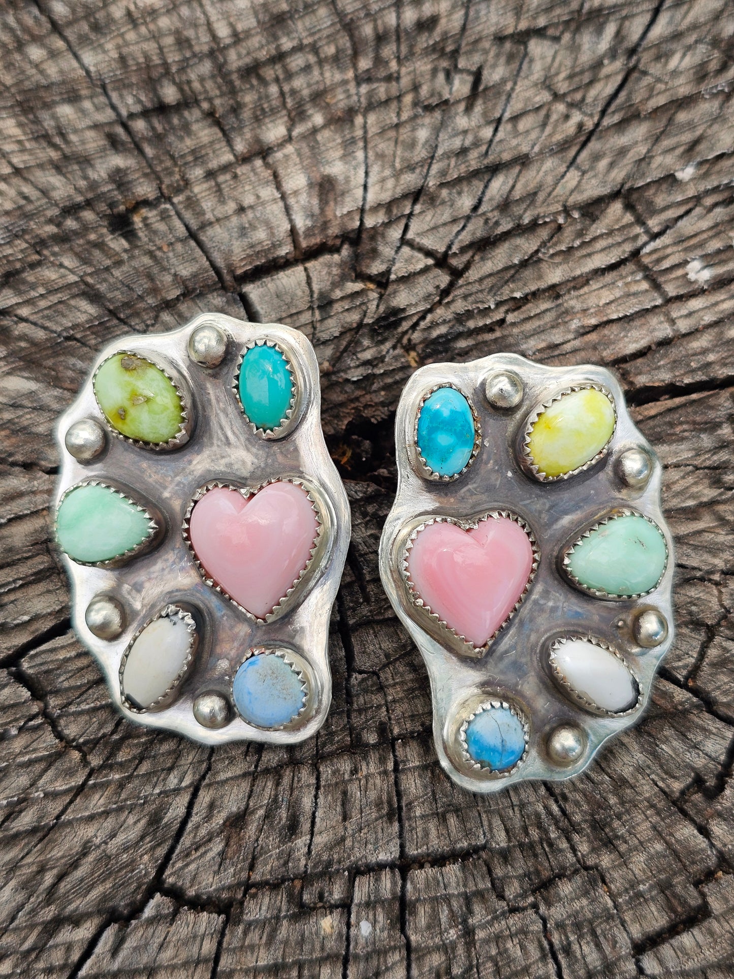 Pink Conch Half Cluster Earrings