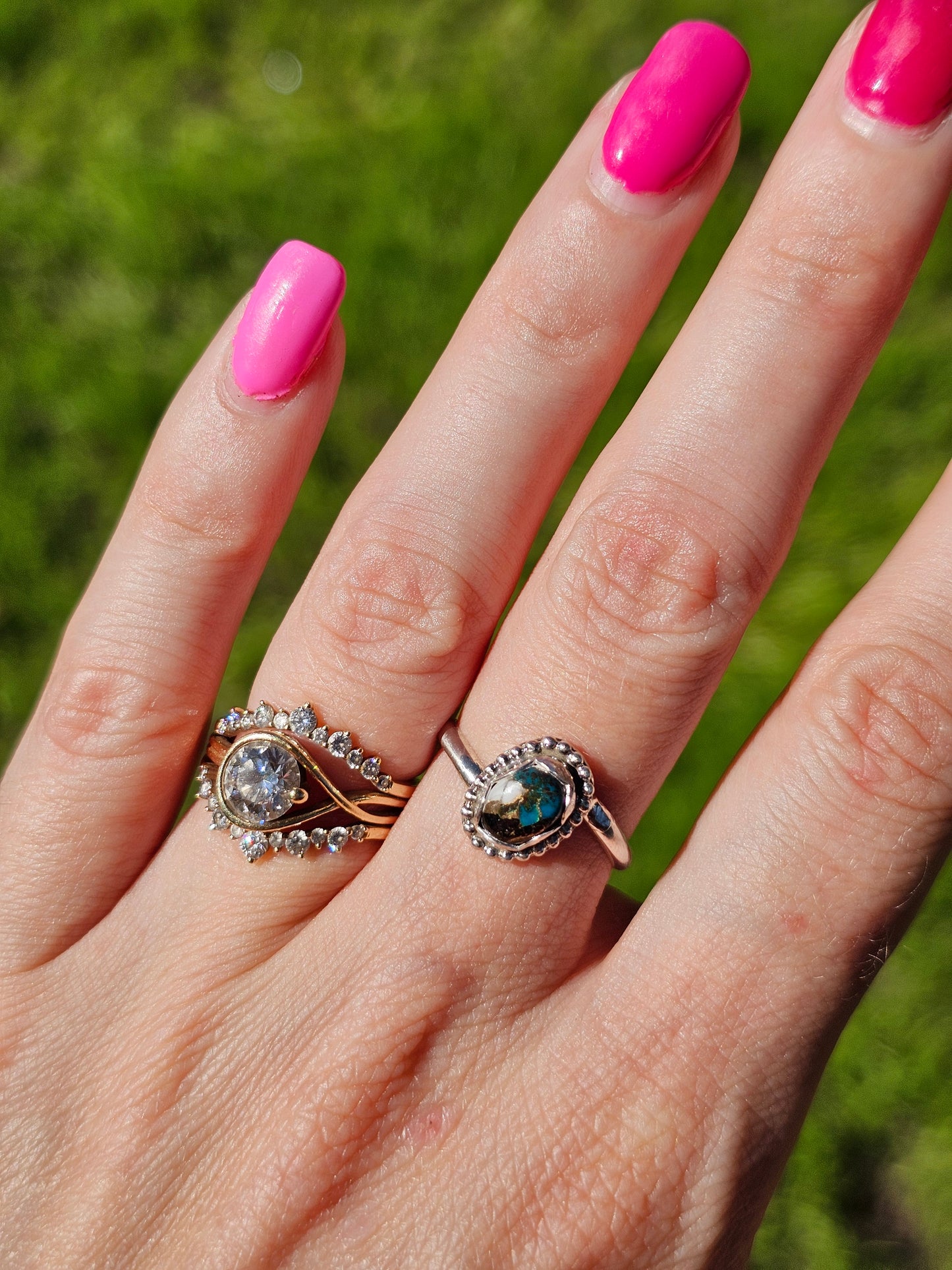 White Buffalo & Kingman Turquoise Ring