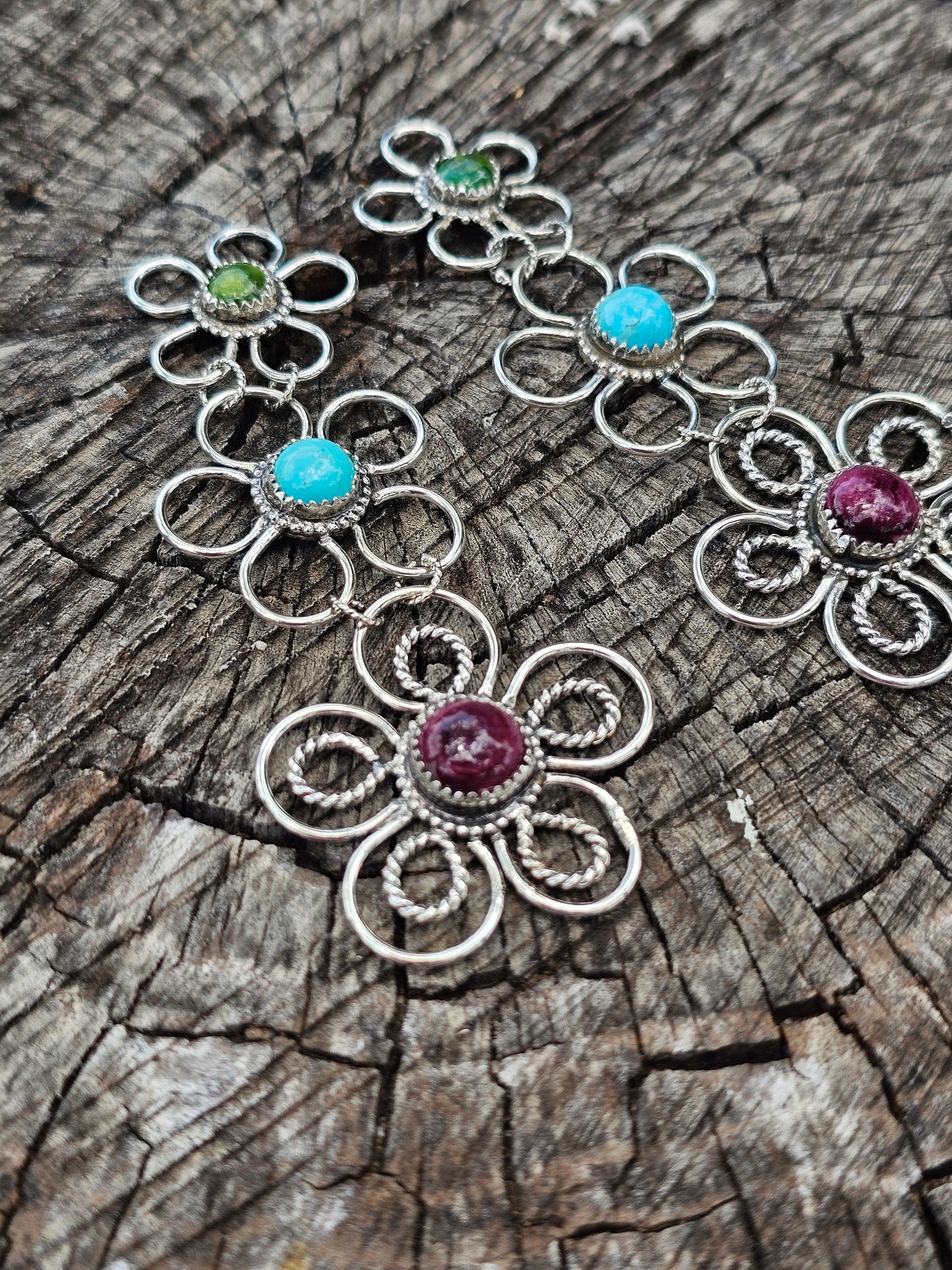 Multi Stone Flower Earrings