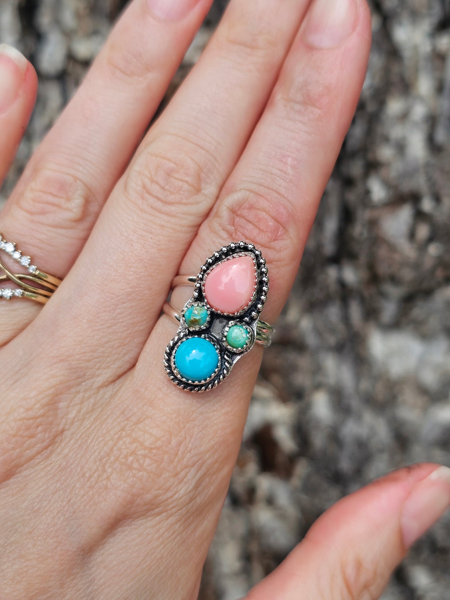 Kingman & Pink Conch Ring