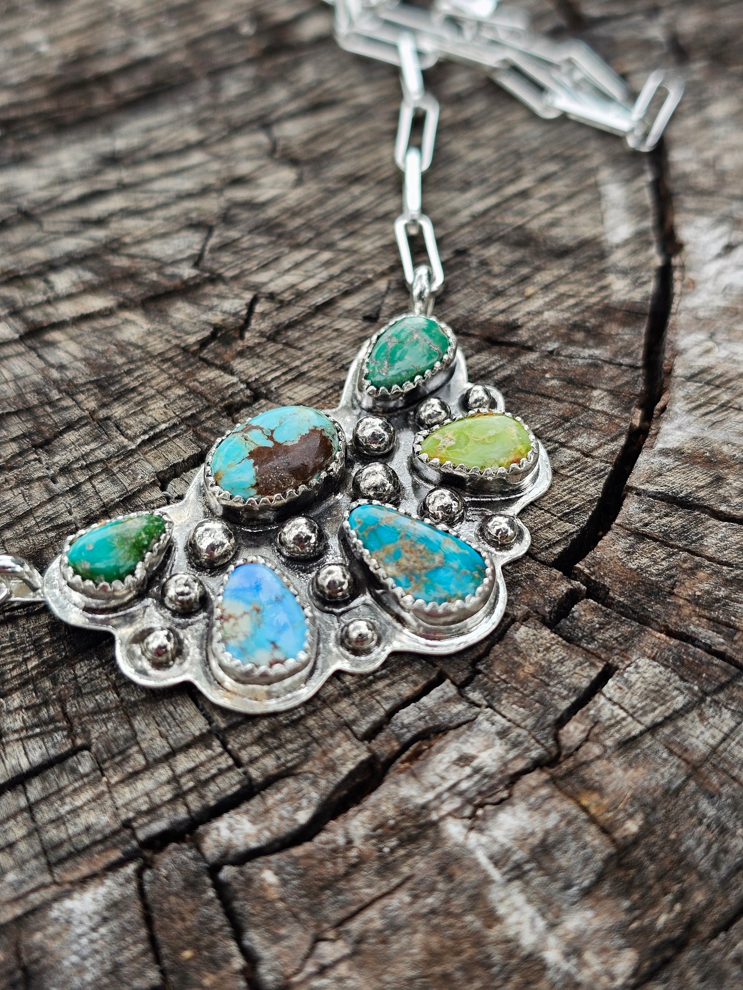 Multi Stone Half Cluster Necklace