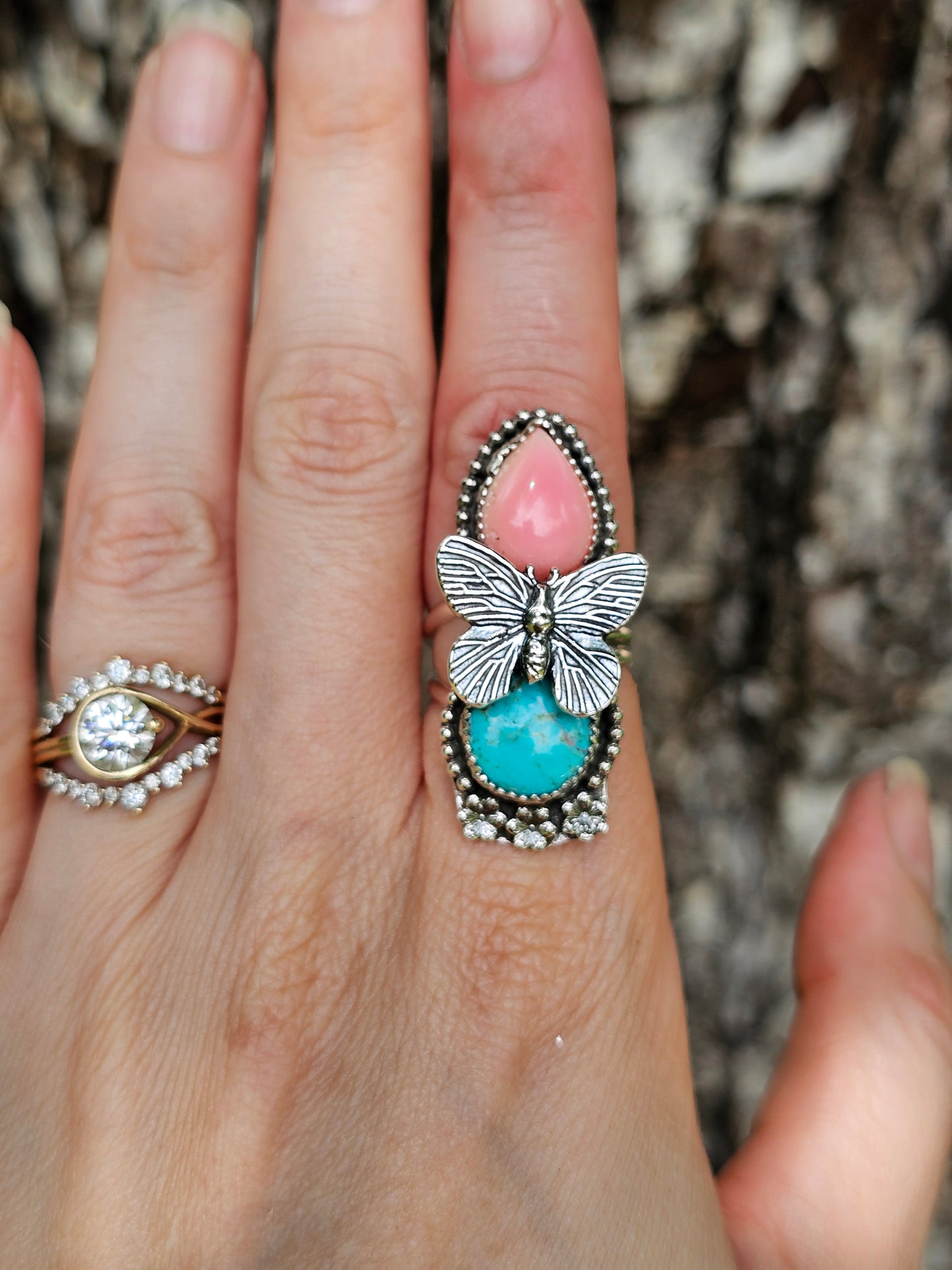 Pink Conch & Mine 8 Butterfly Ring
