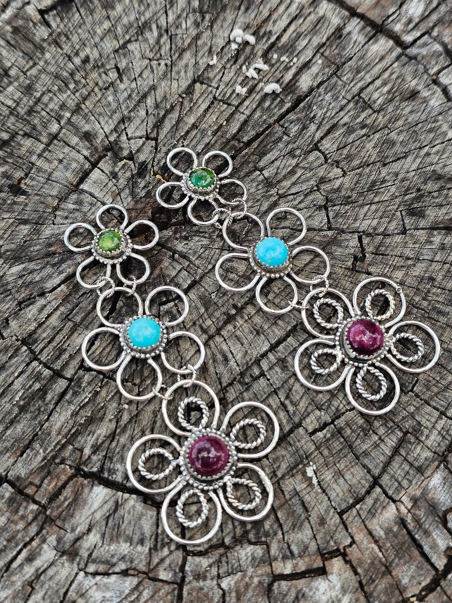 Multi Stone Flower Earrings