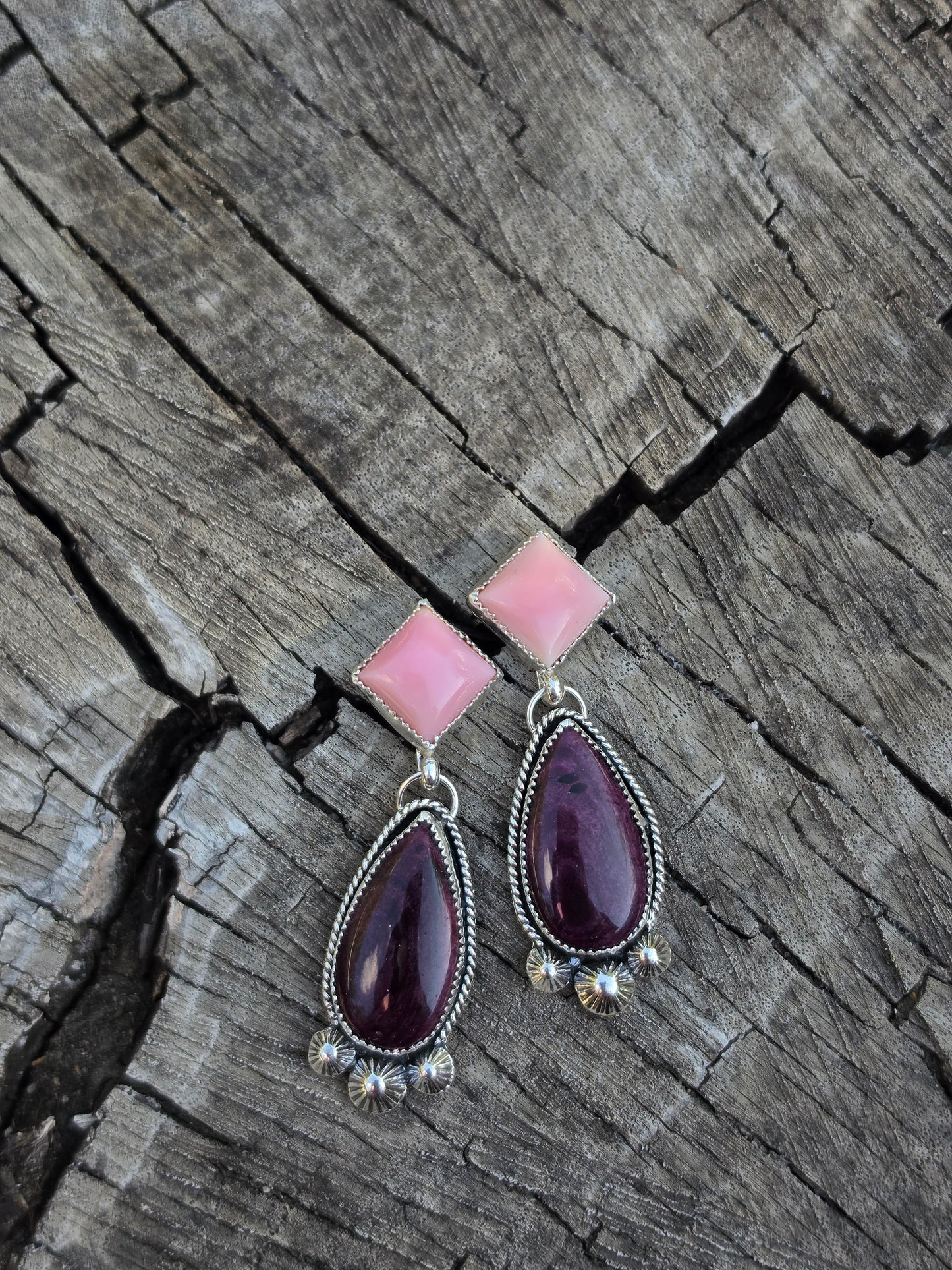 Pink Conch & Purple Spiny Earrings
