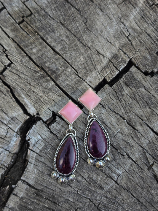 Pink Conch & Purple Spiny Earrings