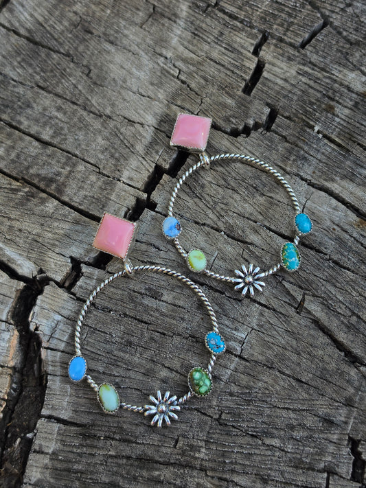 Multi Stone Hoop Earrings
